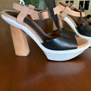Marni Heels Color Block Wood White Black Leather